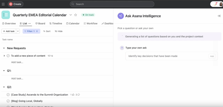 Asana AI smart answers